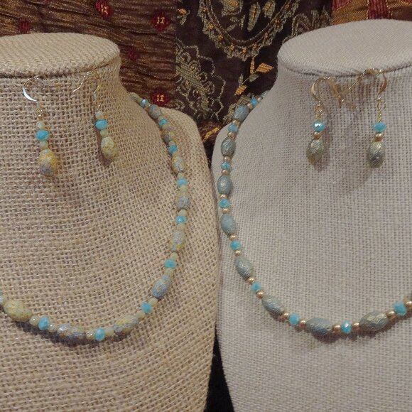 Handmade artisanal necklace & earring set from Czech beads and Austrian crystals - Picture 3 of 9